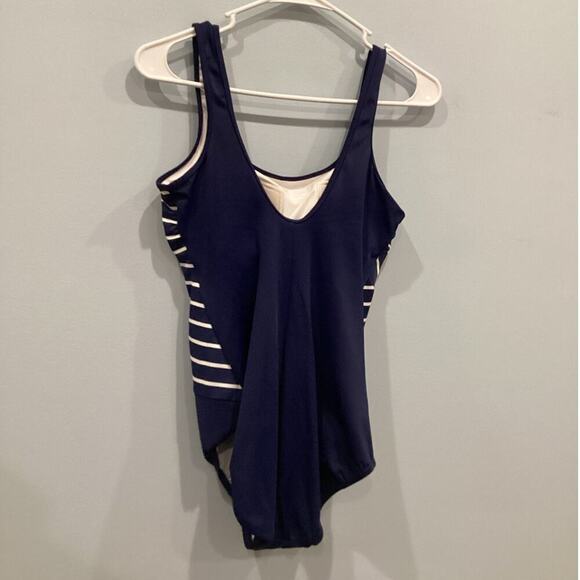 Lands' End Womens Swimsuit Size 8 Navy Blue Striped One Piece Nautical Beach NEW - Picture 5 of 9